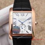 Swiss Replica Cartier Tank MC Rose Gold Watch With Black Leather Band